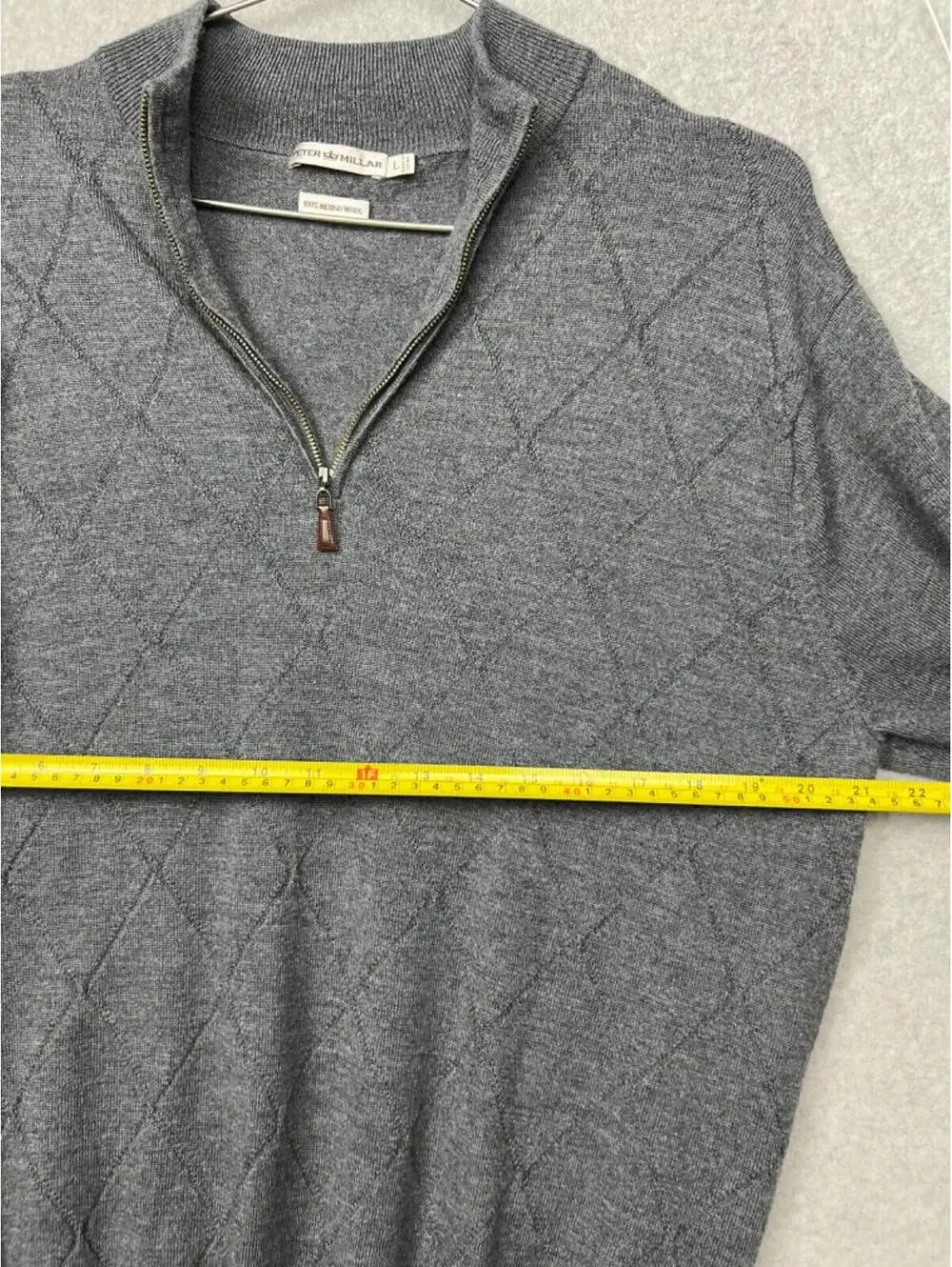 Peter Millar Merino Pullover Sweatshirt Mens L V Neck Wool Long Sleeve Gray